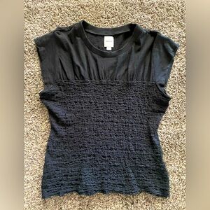 Anthropologie Maeve Smocked Muscle Tee, Large, Black